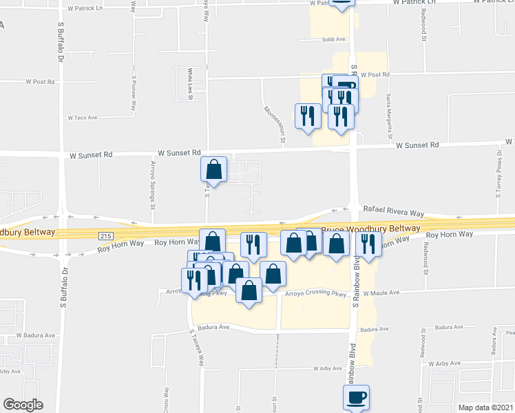 map of restaurants, bars, coffee shops, grocery stores, and more near 7255 West Sunset Road in Las Vegas