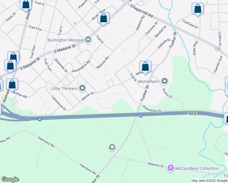 map of restaurants, bars, coffee shops, grocery stores, and more near 2495 Ashton Park Lane in Burlington