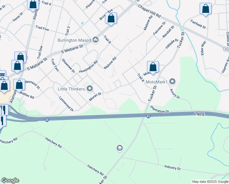 map of restaurants, bars, coffee shops, grocery stores, and more near 2495 Ashton Park Lane in Burlington
