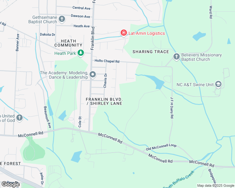 map of restaurants, bars, coffee shops, grocery stores, and more near 729 Shirley Lane in Greensboro
