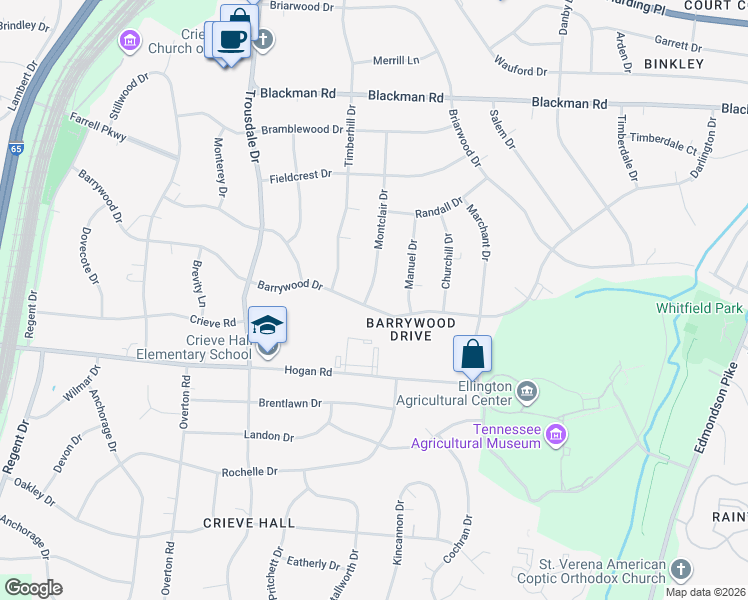 map of restaurants, bars, coffee shops, grocery stores, and more near 5042 Montclair Drive in Nashville