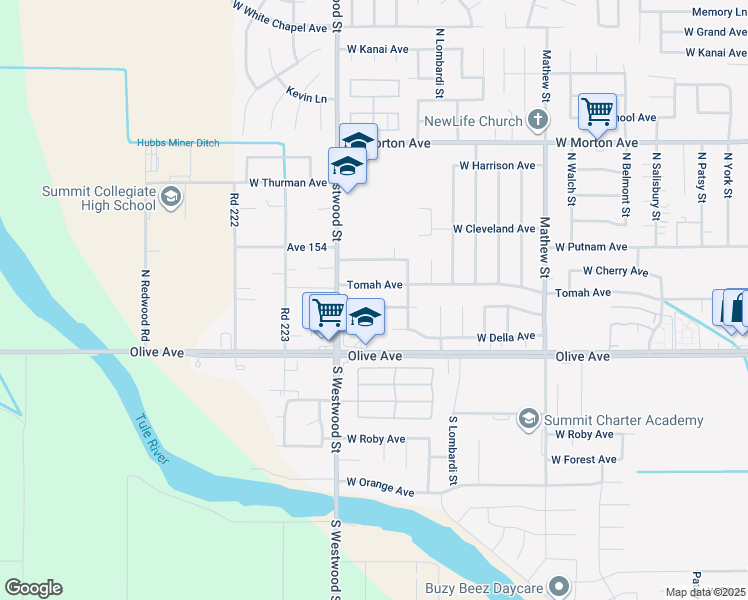 map of restaurants, bars, coffee shops, grocery stores, and more near 2304 West Garden Avenue in Porterville