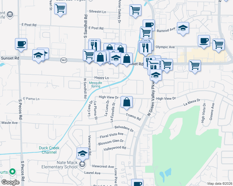 map of restaurants, bars, coffee shops, grocery stores, and more near 3111 Sunfish Drive in Henderson