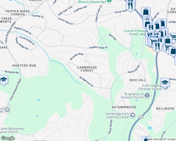 map of restaurants, bars, coffee shops, grocery stores, and more near 2361 Edencrest Drive in Nashville