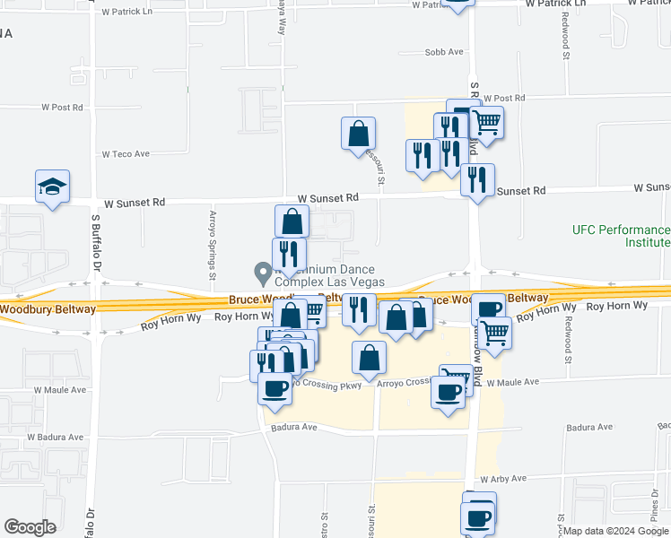 map of restaurants, bars, coffee shops, grocery stores, and more near in Las Vegas
