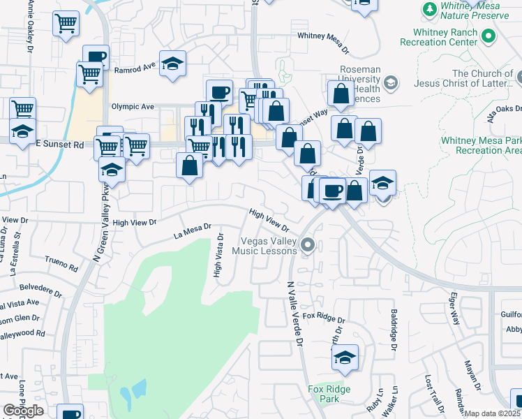 map of restaurants, bars, coffee shops, grocery stores, and more near 2809 Glendevon Circle in Henderson