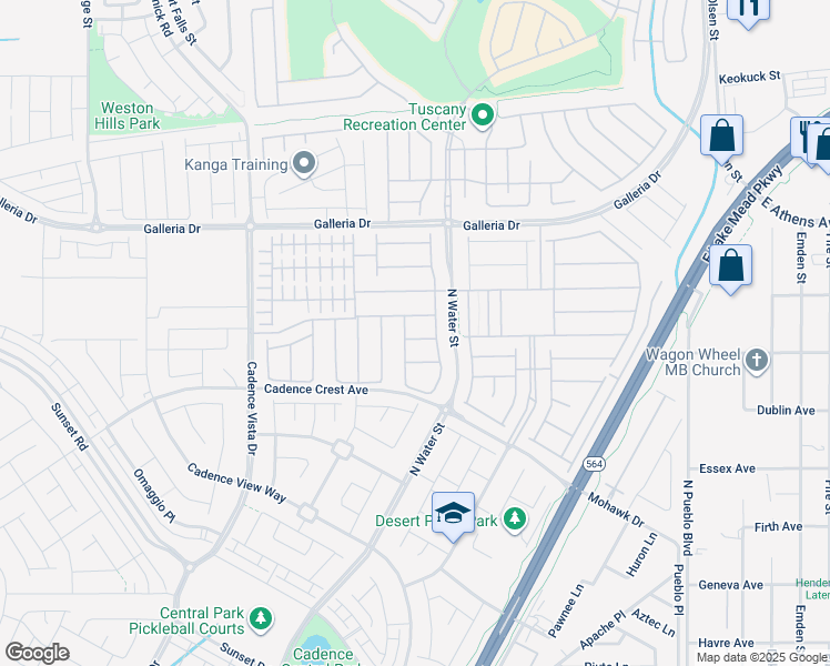 map of restaurants, bars, coffee shops, grocery stores, and more near Cadence Crest Avenue in Henderson