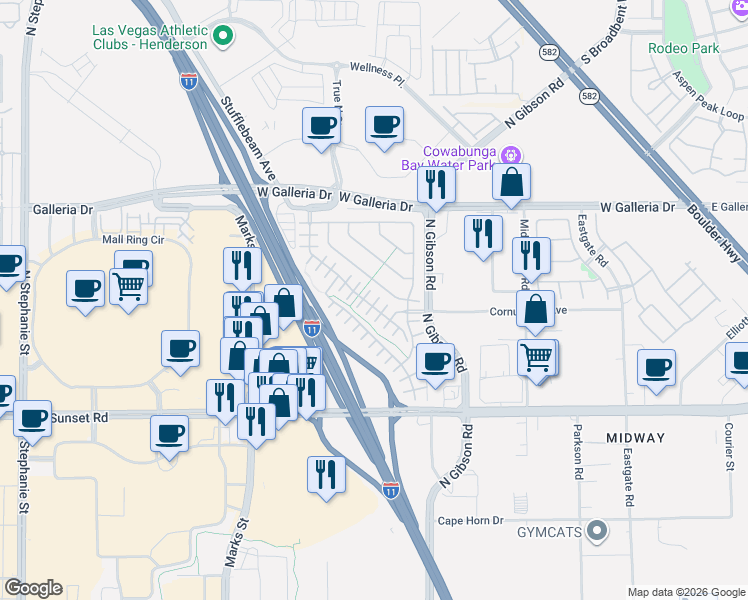 map of restaurants, bars, coffee shops, grocery stores, and more near 668 Calamus Palm Place in Henderson