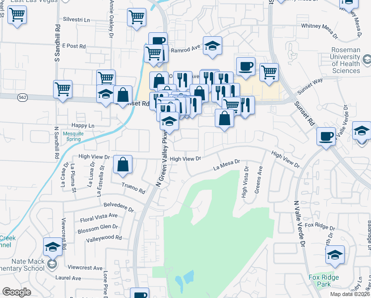 map of restaurants, bars, coffee shops, grocery stores, and more near 3000 Viewpoint Drive in Henderson