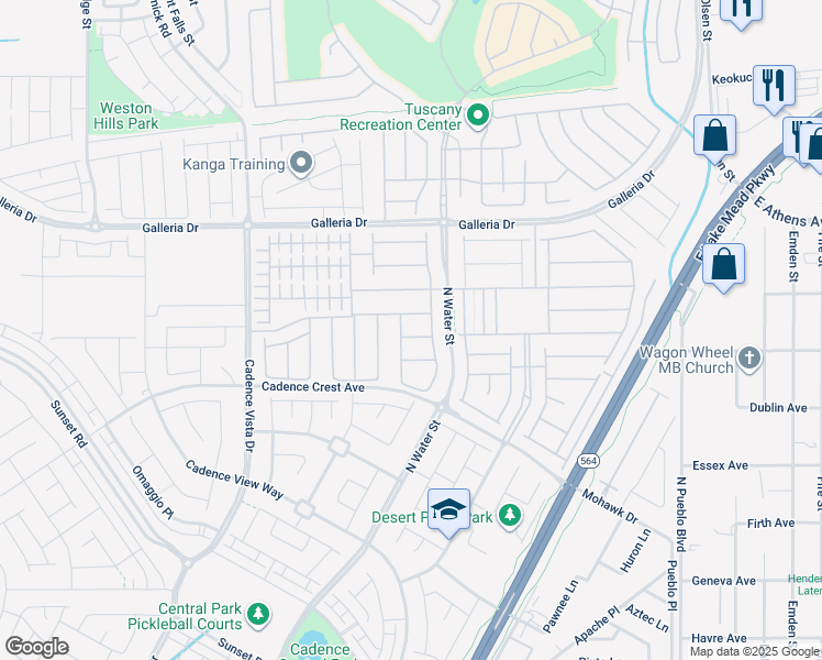 map of restaurants, bars, coffee shops, grocery stores, and more near Cadence Crest Avenue in Henderson