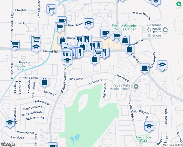 map of restaurants, bars, coffee shops, grocery stores, and more near 2805 Albemarle Way in Henderson