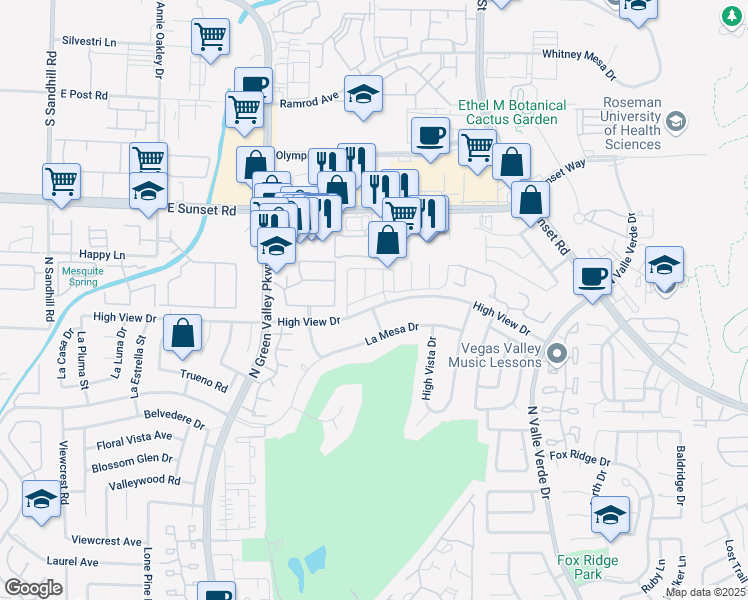 map of restaurants, bars, coffee shops, grocery stores, and more near 2805 Albemarle Way in Henderson