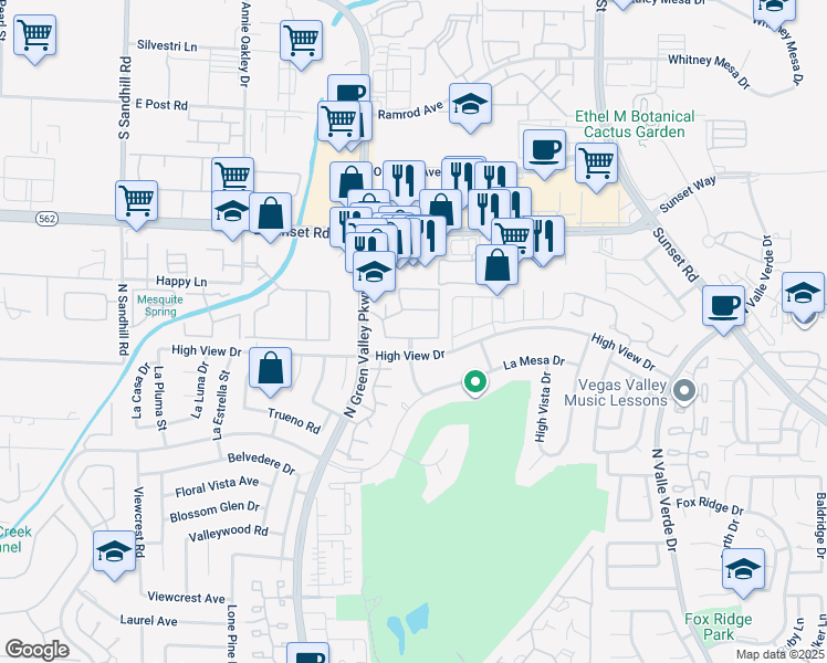 map of restaurants, bars, coffee shops, grocery stores, and more near 3000 High View Drive in Henderson