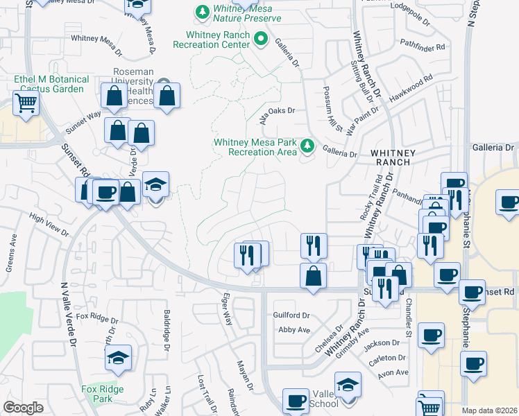 map of restaurants, bars, coffee shops, grocery stores, and more near 1657 Singing Sands Avenue in Henderson