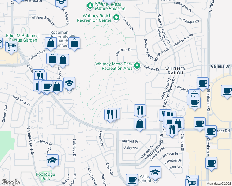 map of restaurants, bars, coffee shops, grocery stores, and more near 1657 Singing Sands Avenue in Henderson