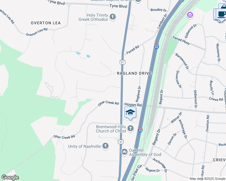 map of restaurants, bars, coffee shops, grocery stores, and more near 5045 Franklin Pike in Nashville