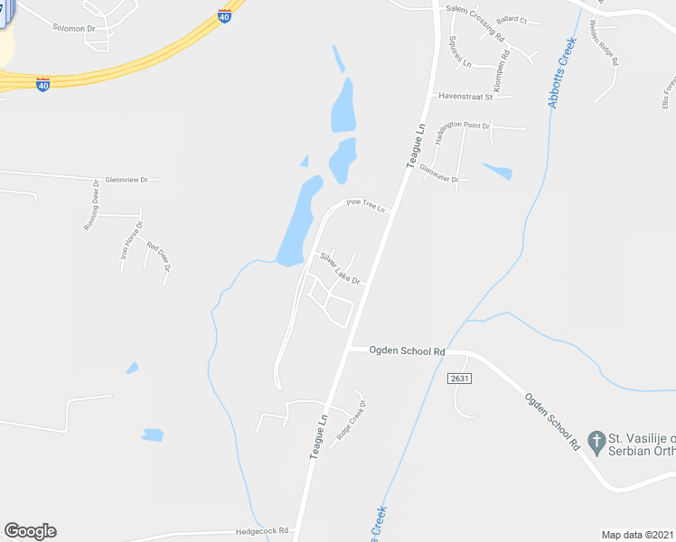 map of restaurants, bars, coffee shops, grocery stores, and more near Silver Lake Drive in Kernersville