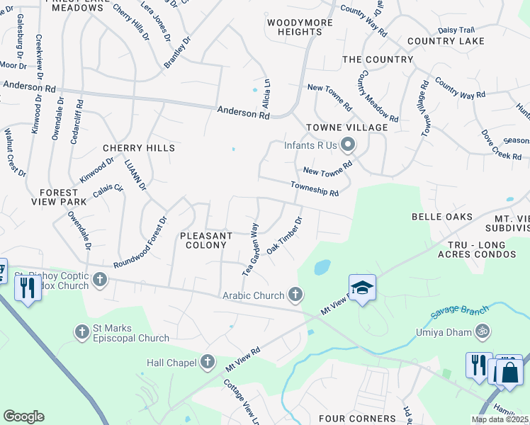 map of restaurants, bars, coffee shops, grocery stores, and more near 3921 Tea Garden Way in Nashville