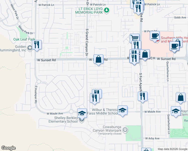 map of restaurants, bars, coffee shops, grocery stores, and more near 9745 Kampsville Avenue in Las Vegas