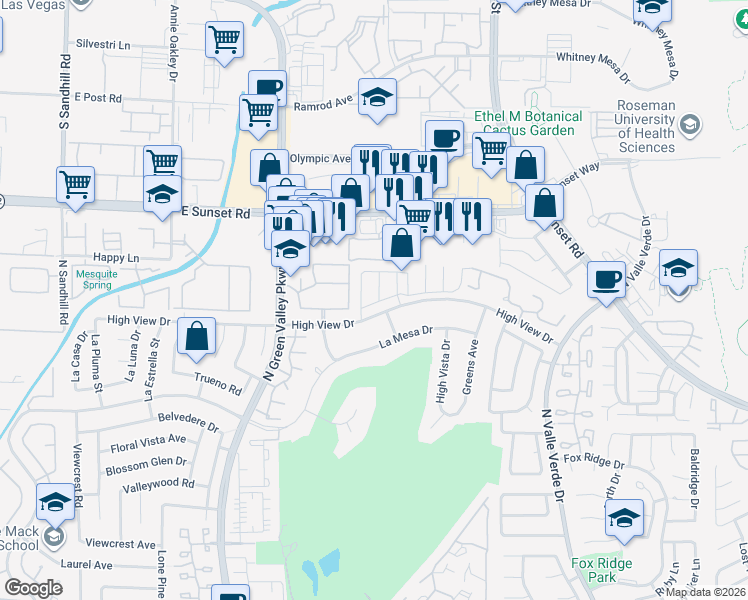 map of restaurants, bars, coffee shops, grocery stores, and more near 2513 Aberdeen Lane in Henderson