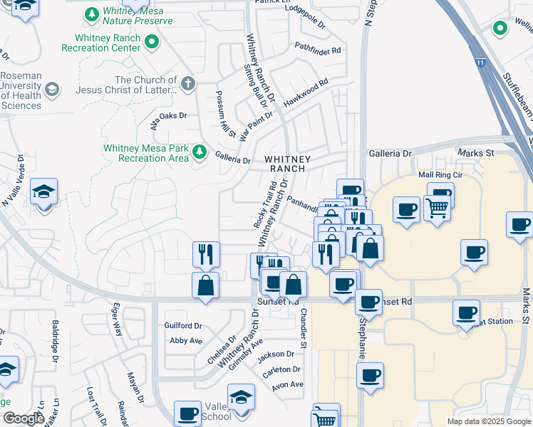 map of restaurants, bars, coffee shops, grocery stores, and more near 1473 Harmony Hill Drive in Henderson