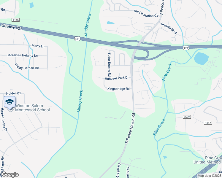 map of restaurants, bars, coffee shops, grocery stores, and more near 5449 Kingsbridge Road in Winston-Salem