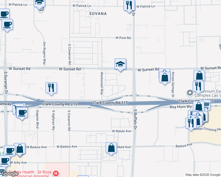 map of restaurants, bars, coffee shops, grocery stores, and more near 7960 Rafael Rivera Way in Las Vegas