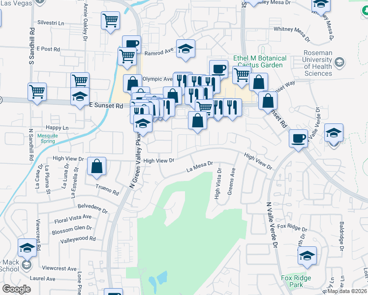 map of restaurants, bars, coffee shops, grocery stores, and more near 2513 Aberdeen Lane in Henderson
