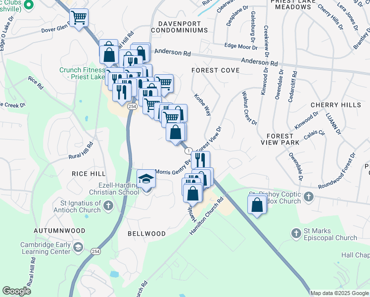 map of restaurants, bars, coffee shops, grocery stores, and more near 2787 Murfreesboro Pike in Antioch