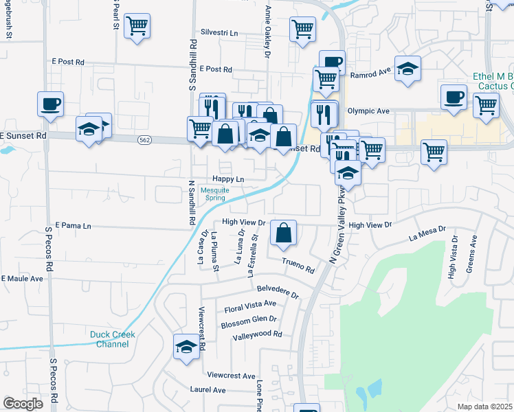 map of restaurants, bars, coffee shops, grocery stores, and more near 2812 Bluegill Way in Henderson