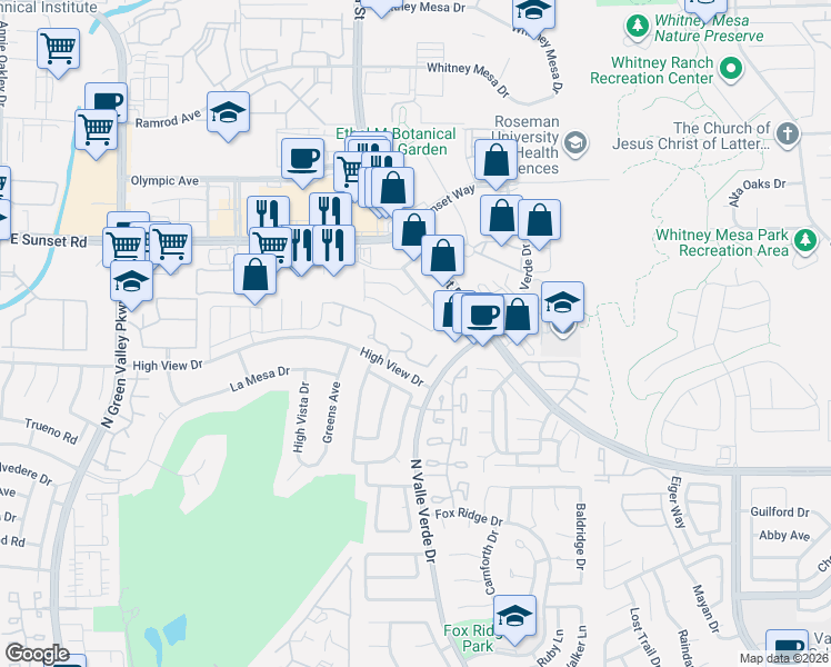 map of restaurants, bars, coffee shops, grocery stores, and more near 2783 Tentsmuir Place in Henderson