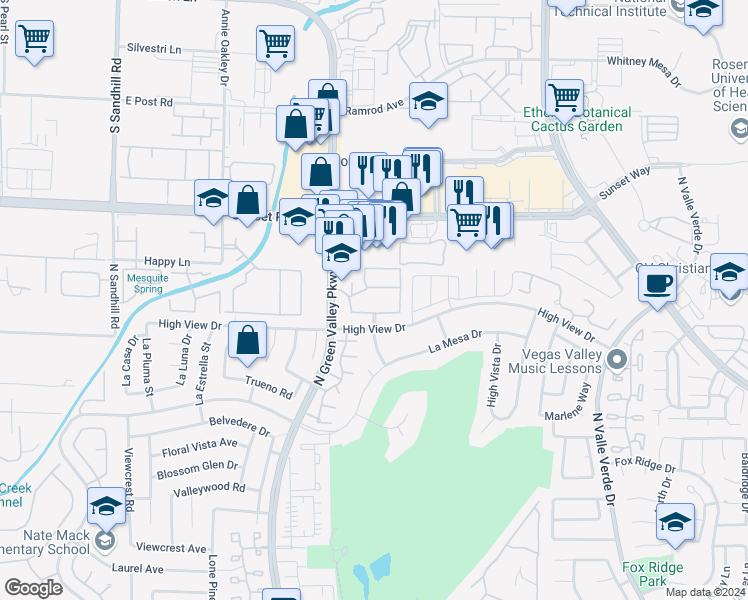 map of restaurants, bars, coffee shops, grocery stores, and more near 3000 Viewpoint Drive in Henderson