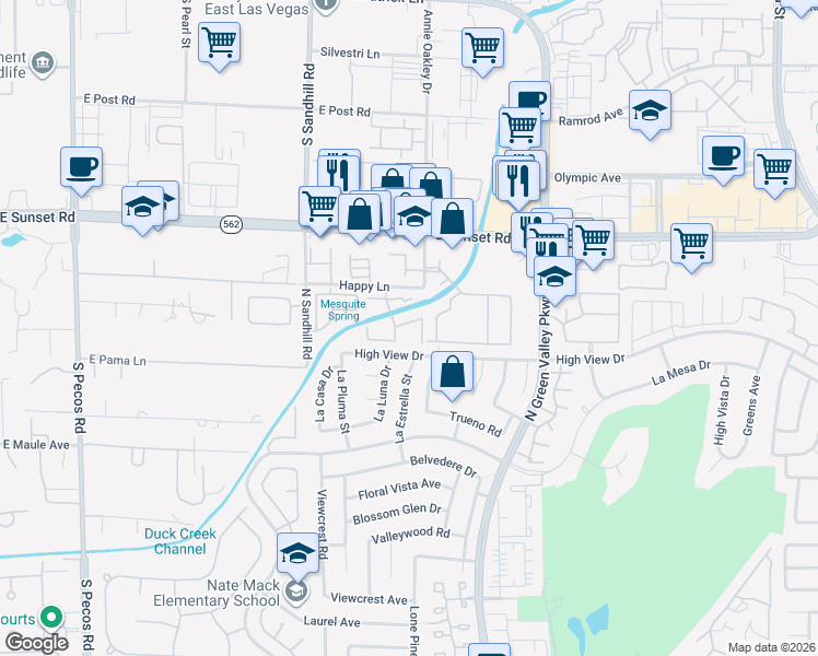 map of restaurants, bars, coffee shops, grocery stores, and more near 3111 Sunfish Drive in Henderson