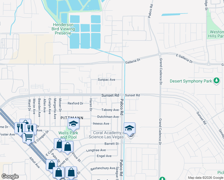 map of restaurants, bars, coffee shops, grocery stores, and more near 1901 Natalee Drive in Henderson