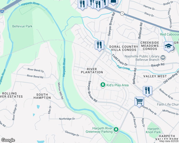 map of restaurants, bars, coffee shops, grocery stores, and more near in Nashville