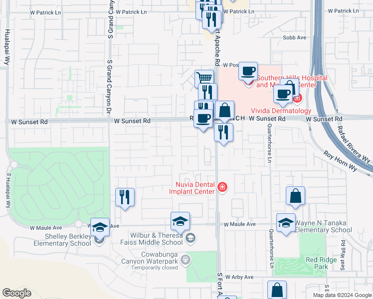 map of restaurants, bars, coffee shops, grocery stores, and more near 6653 South Sleepy Meadow Court in Las Vegas