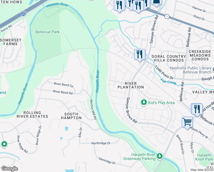 map of restaurants, bars, coffee shops, grocery stores, and more near 1089 General George Patton Road in Nashville