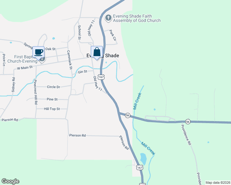 map of restaurants, bars, coffee shops, grocery stores, and more near 2070 Evening Shade Drive in Evening Shade