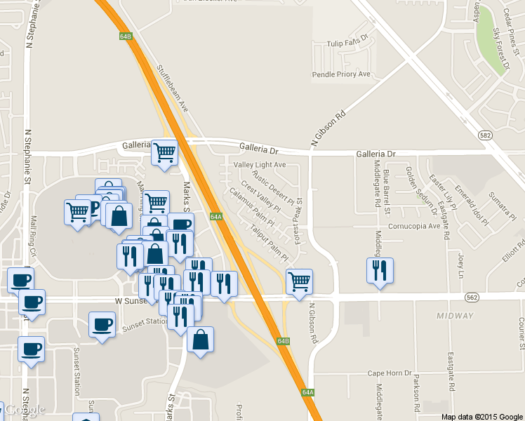 map of restaurants, bars, coffee shops, grocery stores, and more near 714 Calamus Palm Place in Henderson