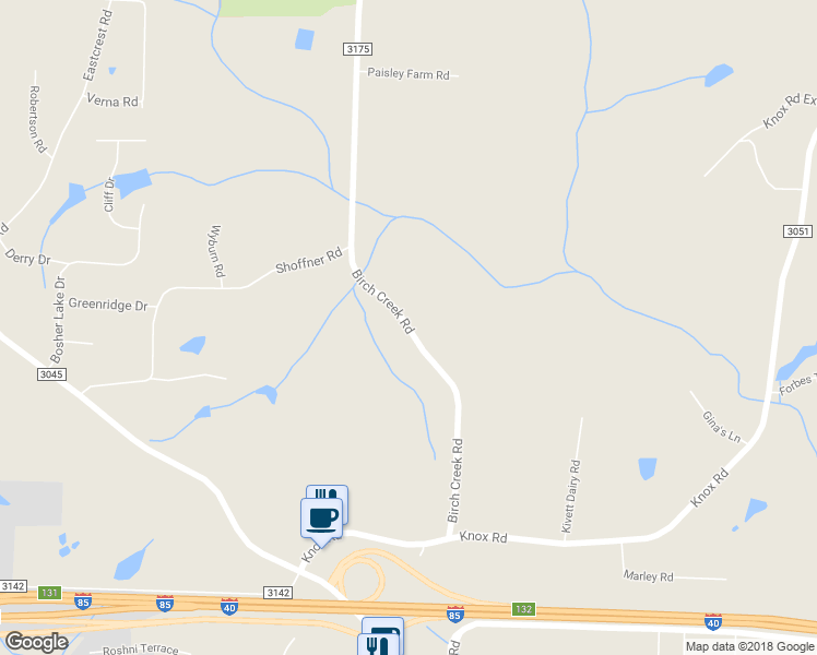 map of restaurants, bars, coffee shops, grocery stores, and more near 531 Birch Creek Road in McLeansville