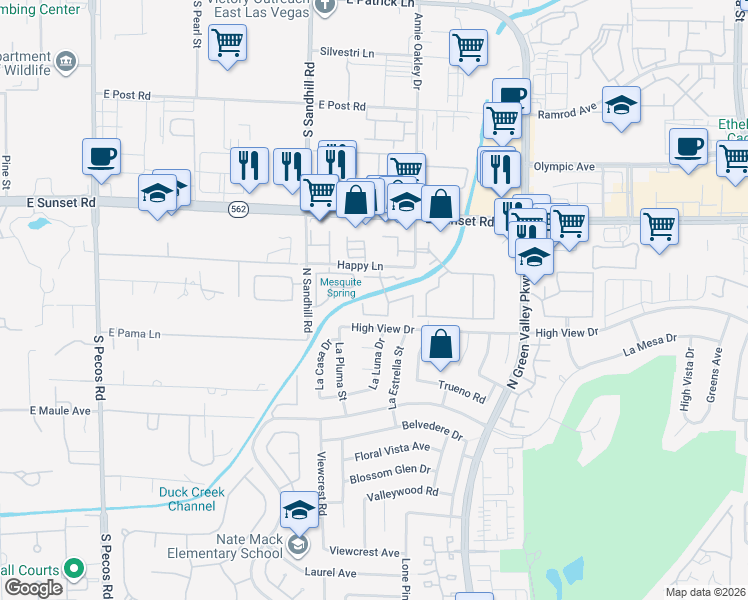 map of restaurants, bars, coffee shops, grocery stores, and more near 2212 Sunfish Drive in Henderson