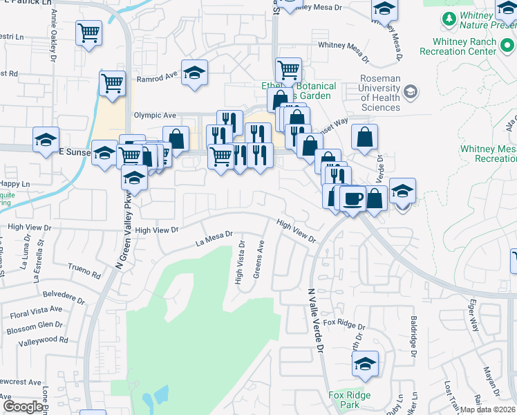 map of restaurants, bars, coffee shops, grocery stores, and more near 2504 Balintore Court in Henderson