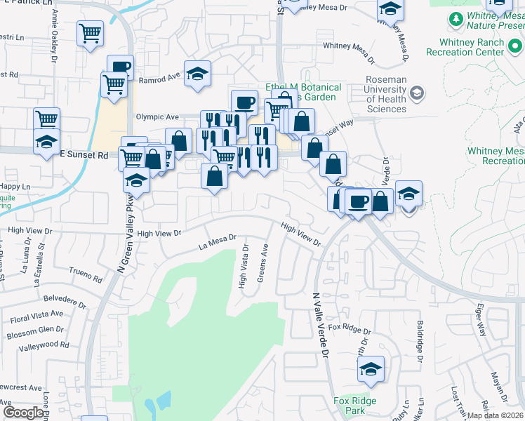 map of restaurants, bars, coffee shops, grocery stores, and more near 2504 Balintore Court in Henderson