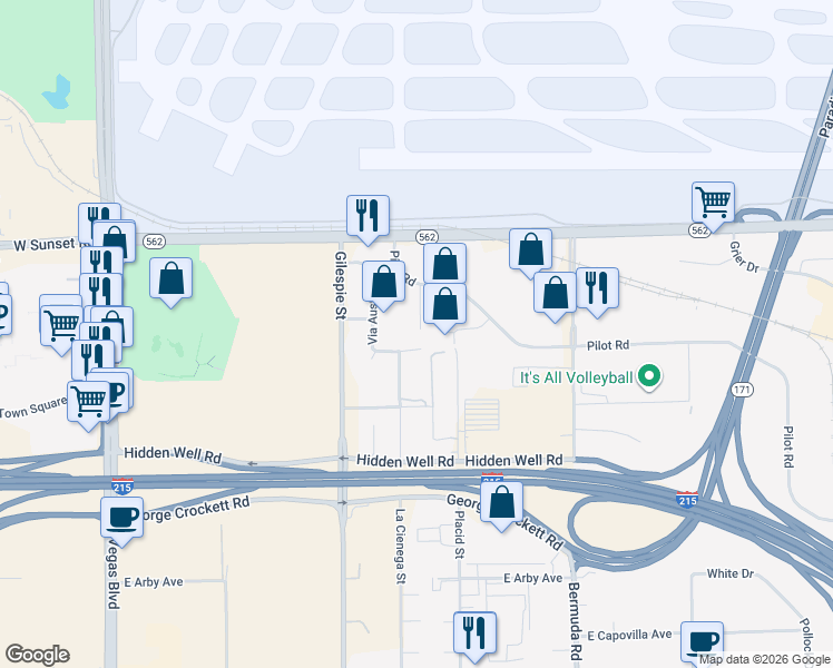 map of restaurants, bars, coffee shops, grocery stores, and more near 6685 Amelia Earhart Court in Las Vegas