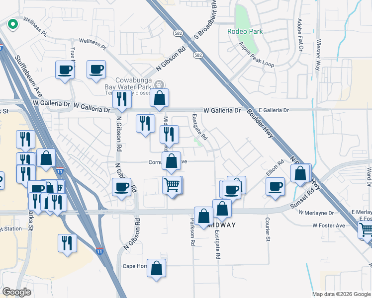 map of restaurants, bars, coffee shops, grocery stores, and more near 692 Yew Barrow Court in Henderson