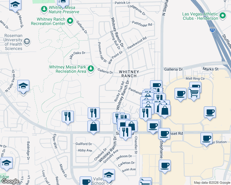 map of restaurants, bars, coffee shops, grocery stores, and more near 1506 Oxbow Court in Henderson