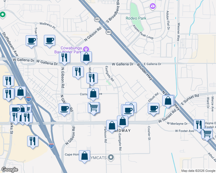 map of restaurants, bars, coffee shops, grocery stores, and more near 710 Cornucopia Avenue in Henderson