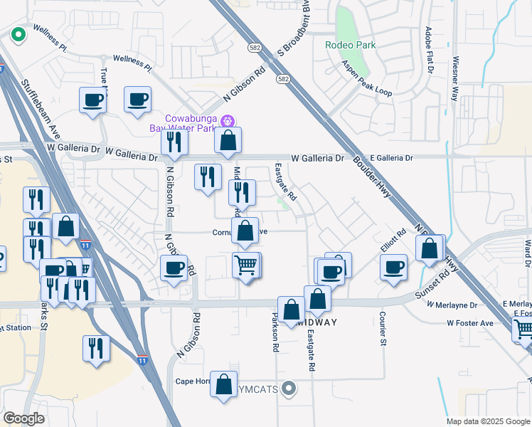 map of restaurants, bars, coffee shops, grocery stores, and more near 712 Yew Barrow Court in Henderson