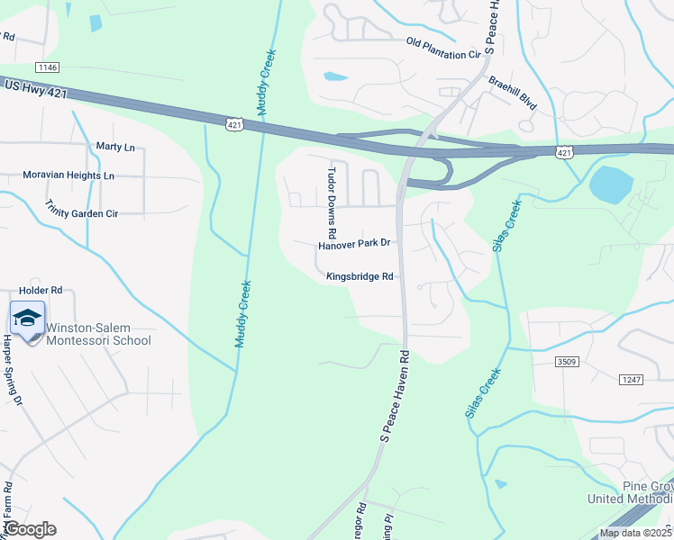 map of restaurants, bars, coffee shops, grocery stores, and more near 5449 Kingsbridge Road in Winston-Salem