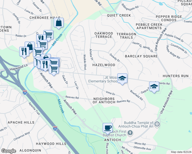 map of restaurants, bars, coffee shops, grocery stores, and more near 894 Irma Court in Nashville